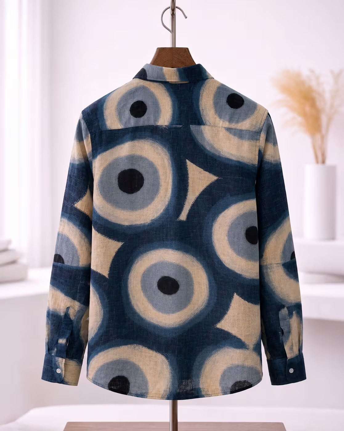 Oxfordlane Men's Premium Navy Blue Abstract Circle Printed Casual Shirt | Full Sleeve Regular Fit Designer Statement Shirt