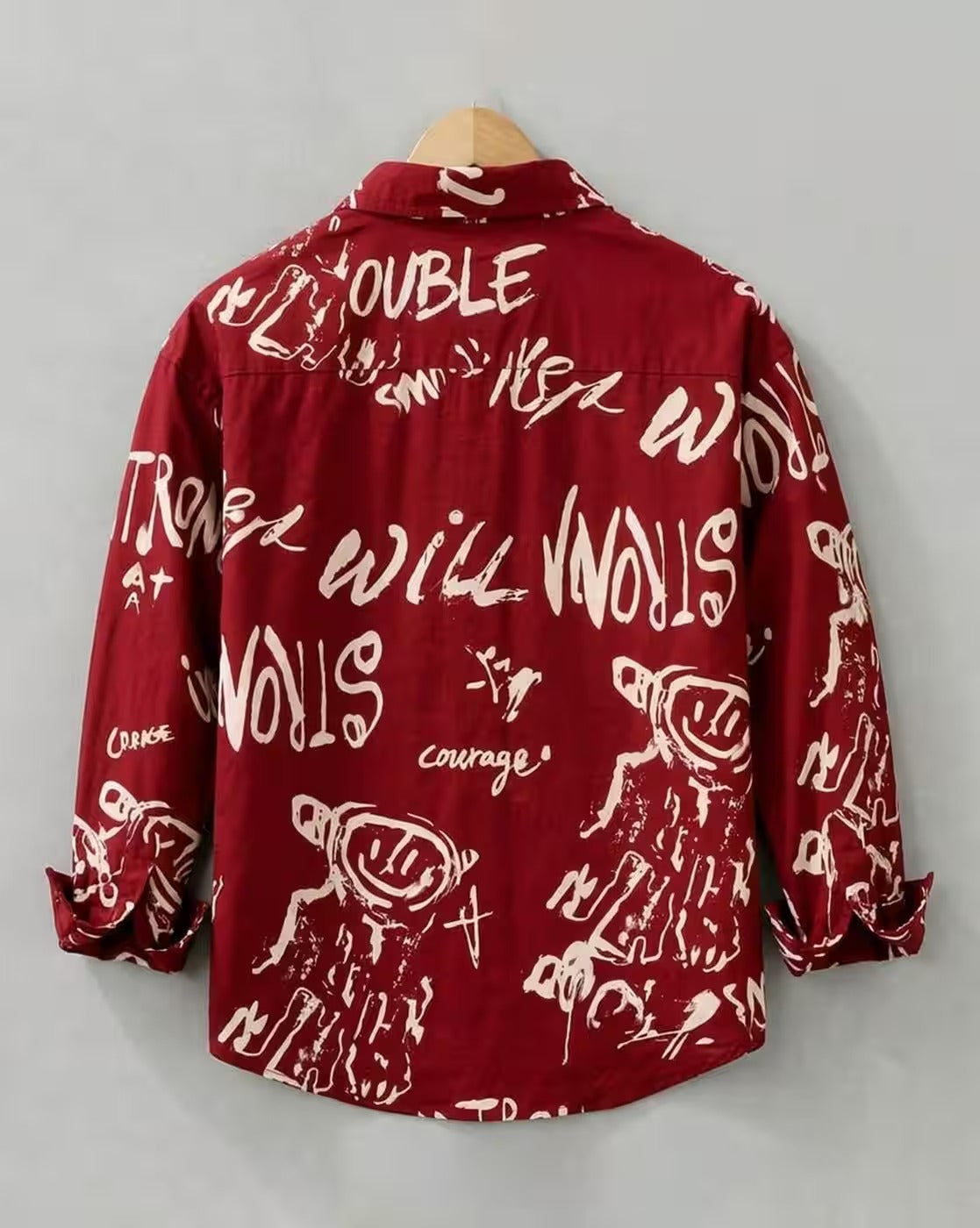 Oxfordlane Men's Premium Maroon Graphic Printed Casual Shirt | Full Sleeve Regular Fit Streetwear Designer Shirt