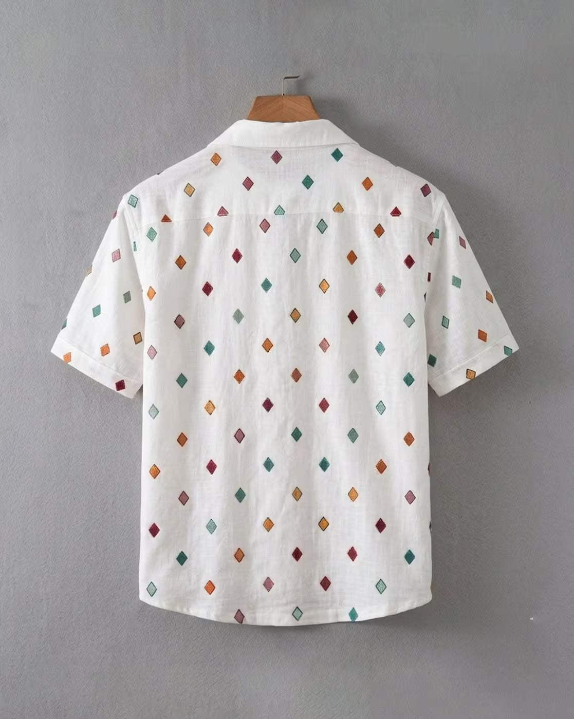Oxfordlane Men's Premium White Diamond Printed Casual Shirt | Half Sleeve Regular Fit Summer Vacation Shirt
