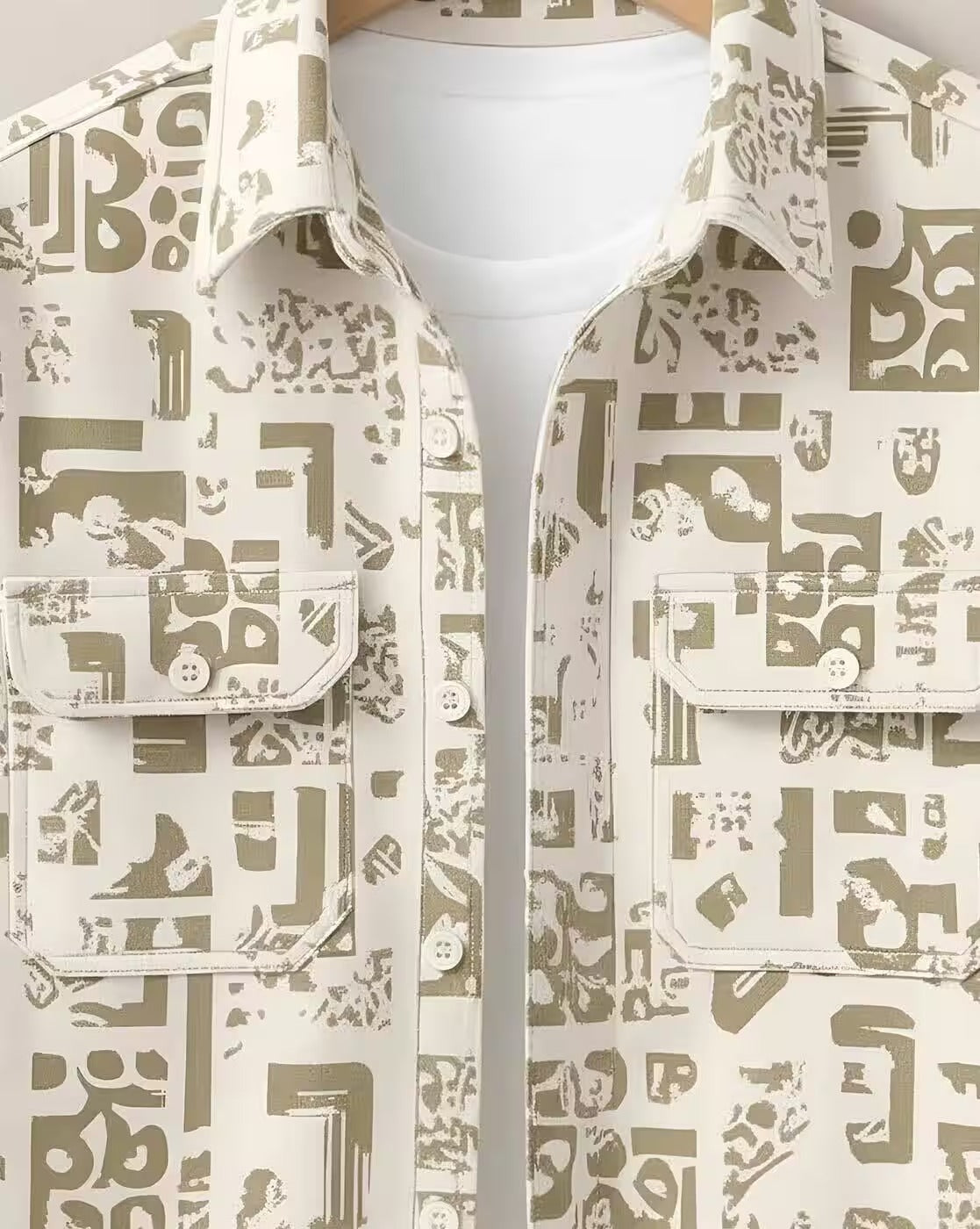 Oxfordlane Men's Premium Cream Abstract Printed Casual Shirt | Full Sleeve Regular Fit Designer Smart Casual Shirt